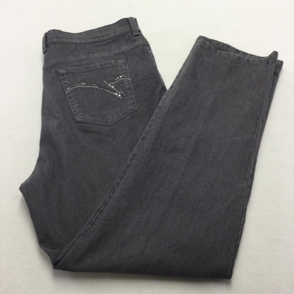 Gloria Vanderbilt Amanda High Rise Straight Jeans Womens 16 Charcoal Stretch